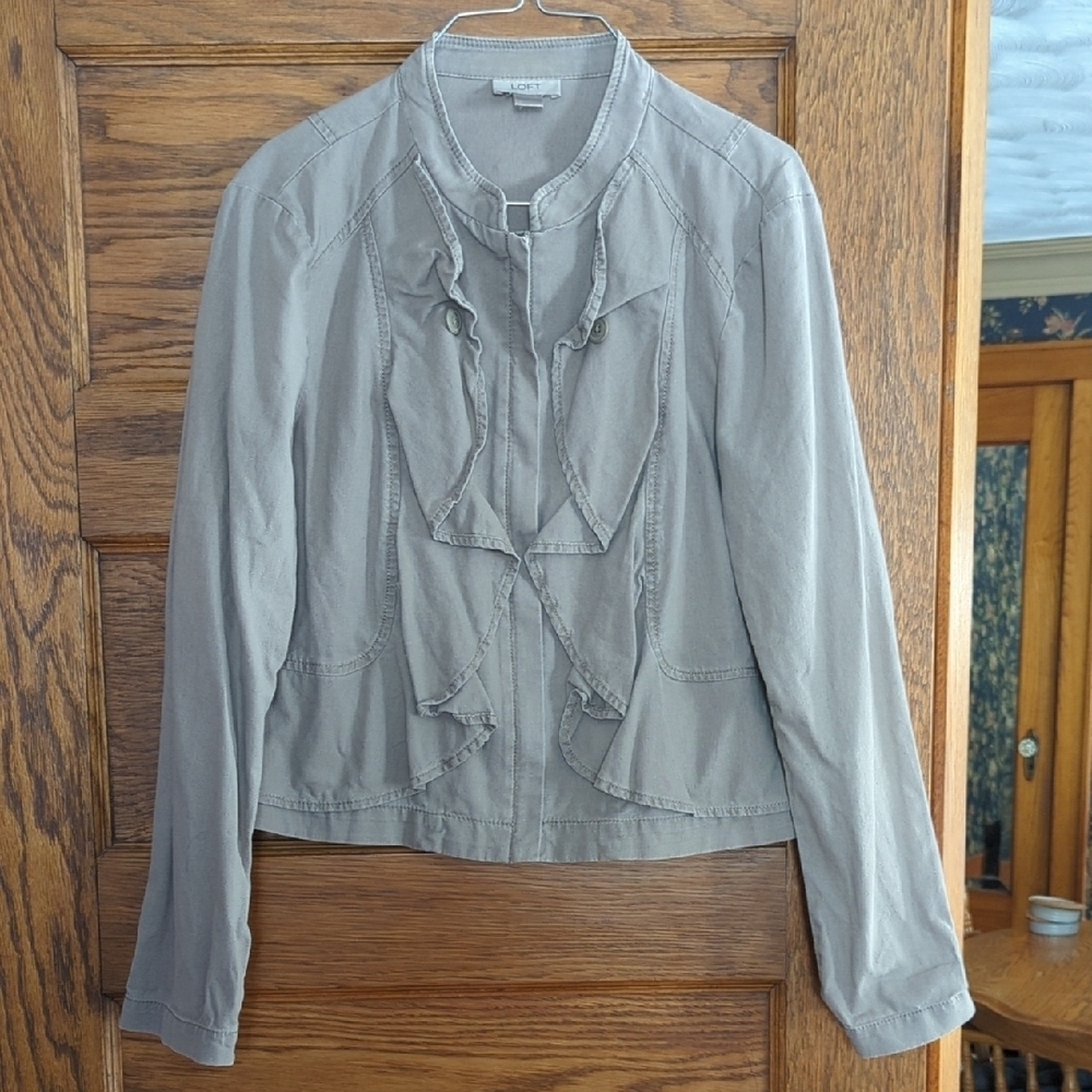 Loft Lightweight Tan Zip Ruffle Moto Jacket Size Women's L